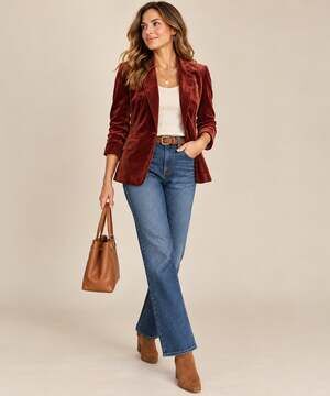 Skies Are Blue Rust Red Velvet Blazer 3/4 length sleeve with Floral Lining M